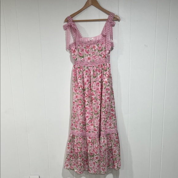 Blu Pepper Pink Floral Dress Cottagecore Lace Trim Feminine Romantic Summer M - Picture 10 of 10